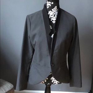Grey black trim blazer w/ leopard print interior